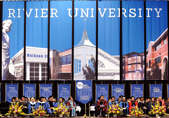 Picture of Graduation Ceremony Banner at the Rivier University