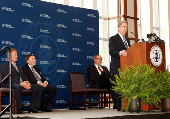 Blue Fabric Backdrop at College Event